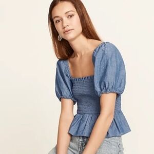 J. Crew Sz XS Squareneck smocked chambray top